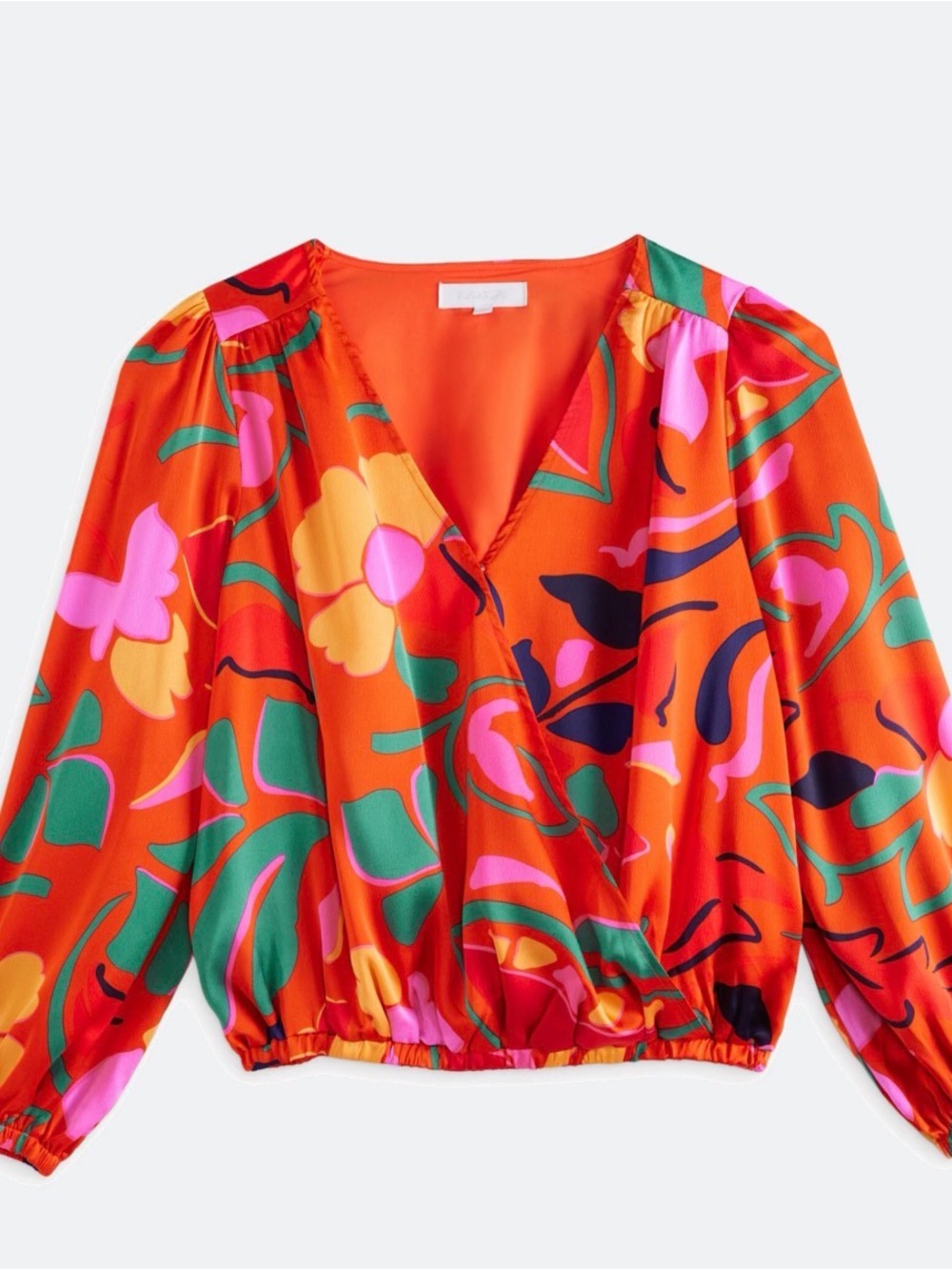 Sugarlips Orange Floral Wrap Blouse with Pink & Green Accents